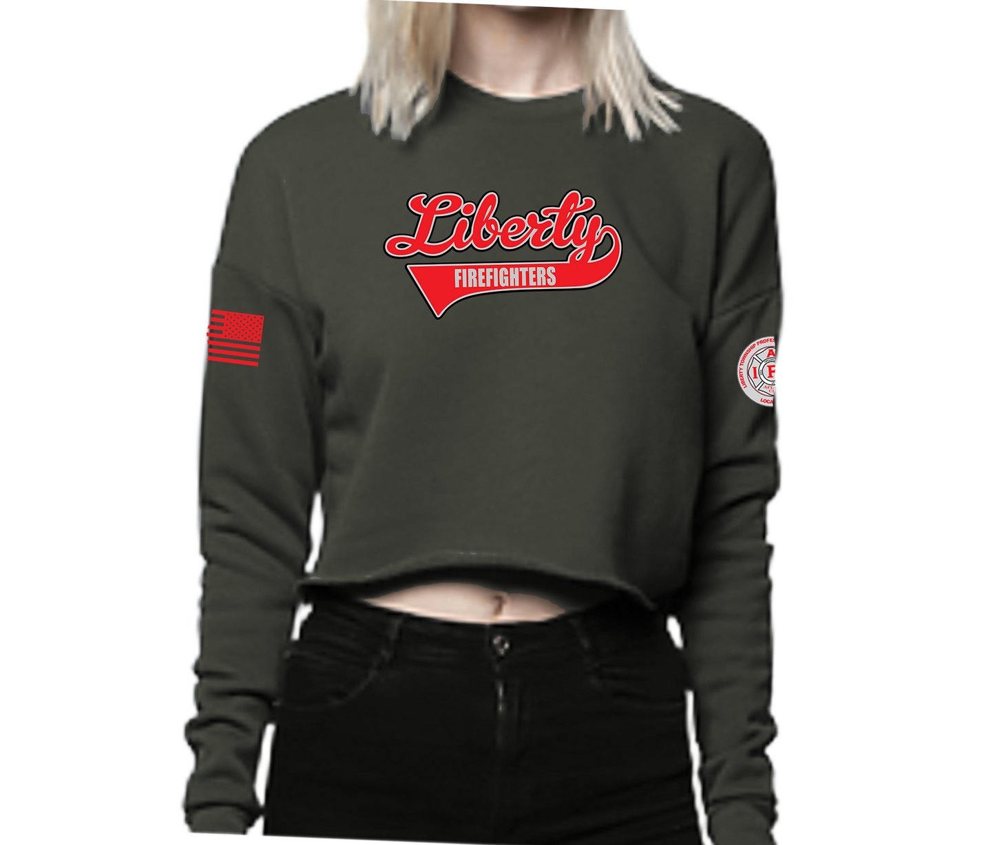 Liberty Softball Script 2025 Women's Crop Crew Sweatshirt